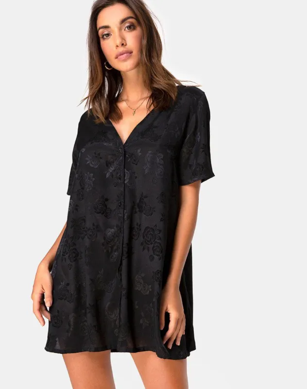 Crosena Dress in Satin Rose Black sold by Motel Rocks