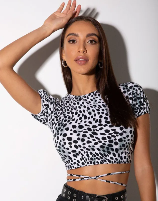 Tasya Top in Dalmatian Black and White sold by Motel Rocks