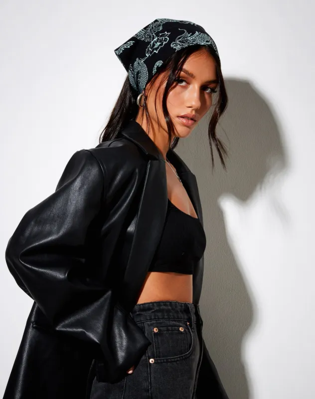 Bandana in Dragon Flower Black and Mint sold by Motel Rocks