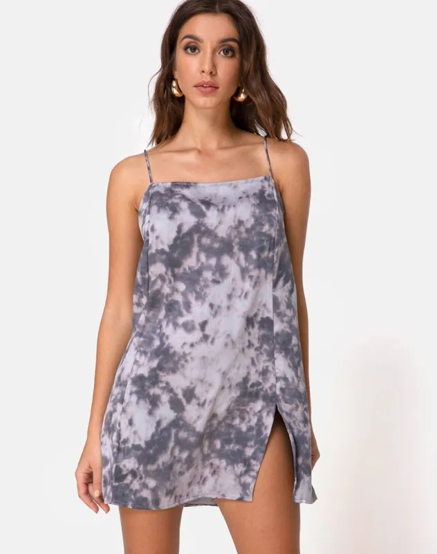 Datista Dress in Bleached Tie Dye Grey sold by Motel Rocks