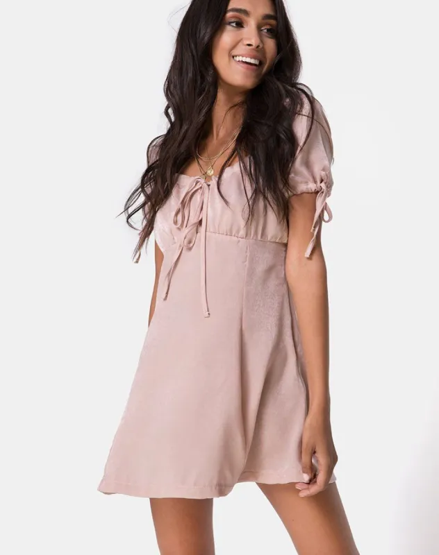 Guenette Dress in Satin Dusty Rose sold by Motel Rocks