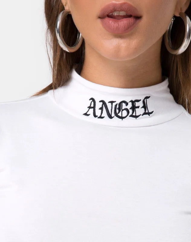 Lara Crop in White with Angel Embro sold by Motel Rocks