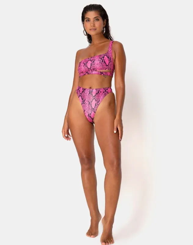 Ledra Bikini Bottom in Snake Pink sold by Motel Rocks