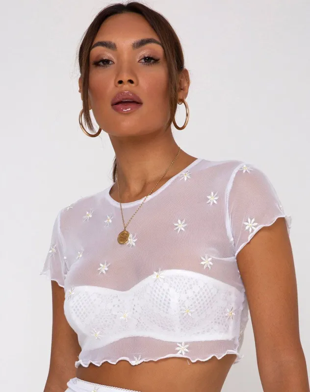 Tince Top in White Daisy Embro White sold by Motel Rocks