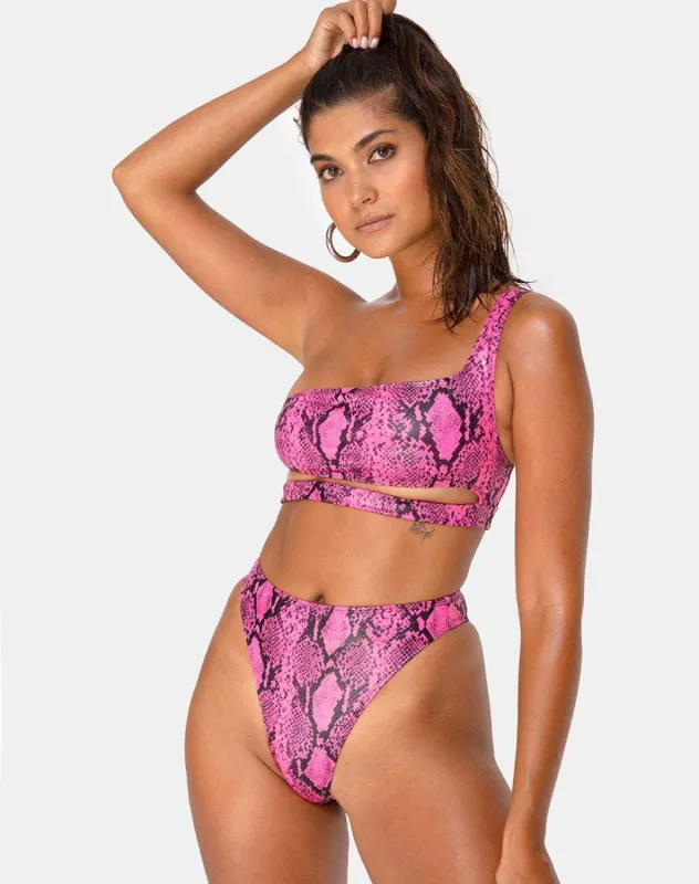 Ledra Bikini Top in Snake Pink sold by Motel Rocks