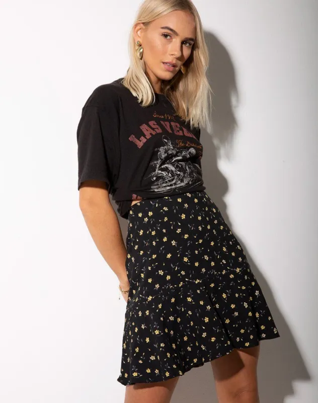 Gaelle Mini Skirt in Pretty Petal Black sold by Motel Rocks