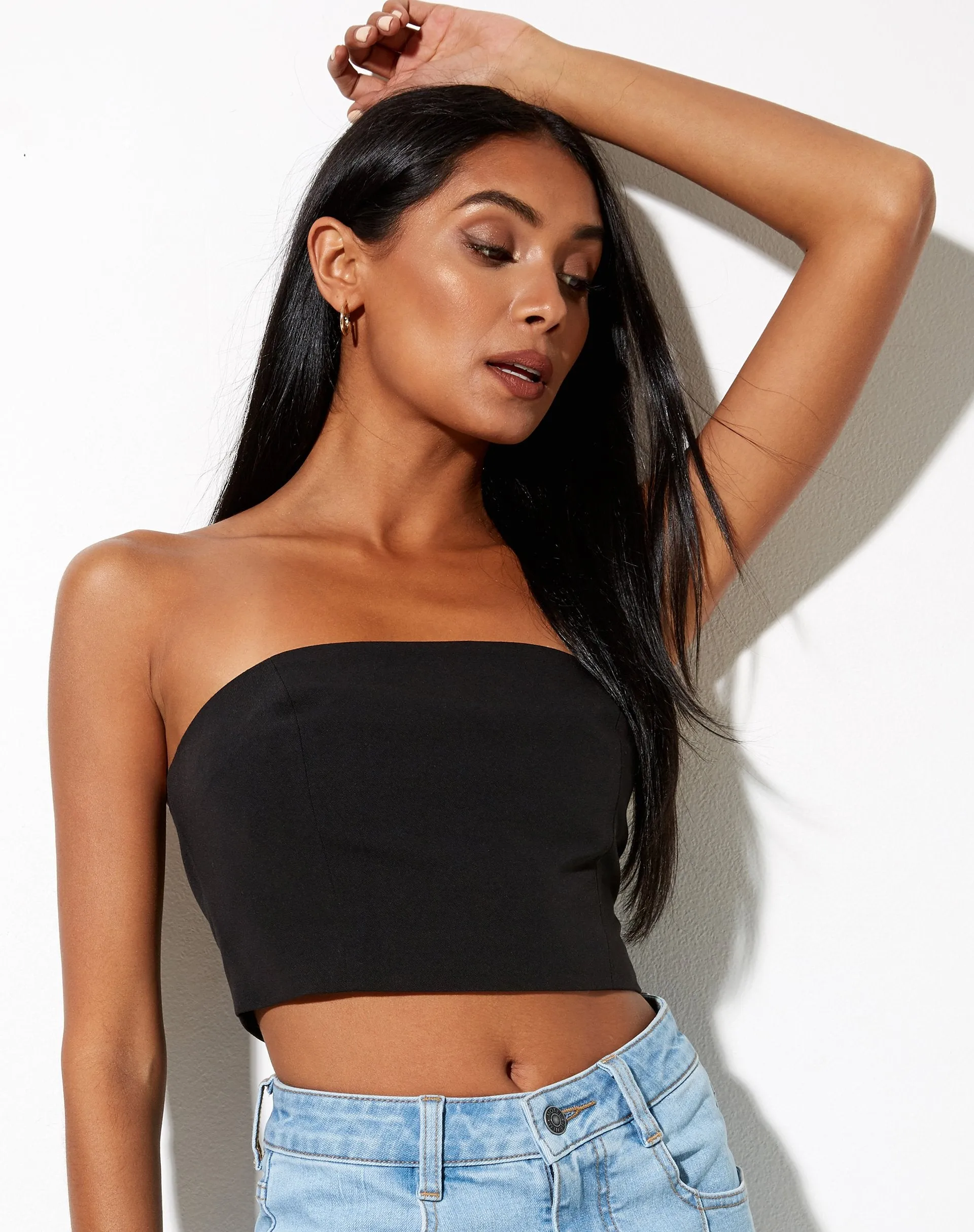 Shoki Bandeau Top in Black sold by Motel Rocks