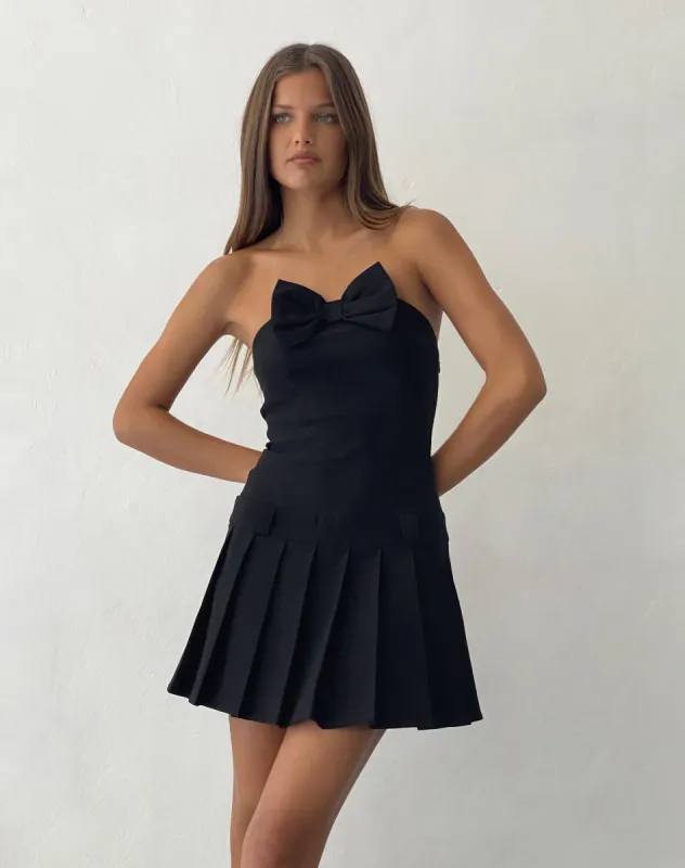 Seroja Bow Front Mini Dress in Black Tailoring sold by Motel Rocks