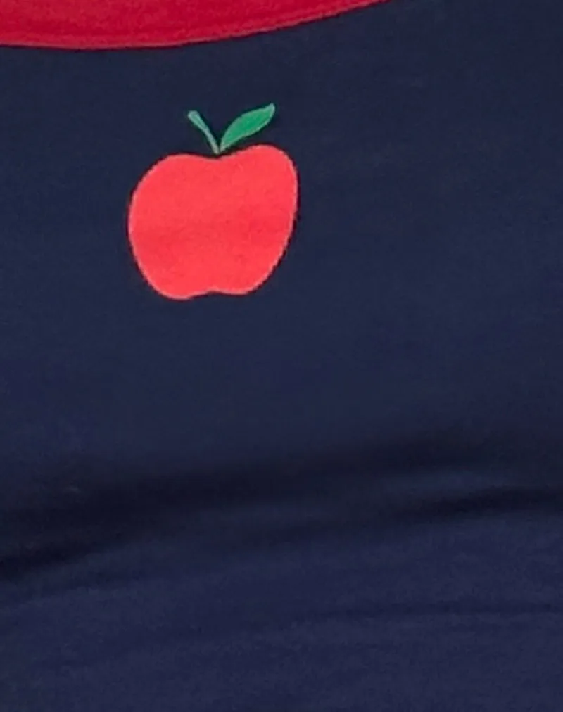 Icah Vest Top in Navy with Red Binding and Apple Motif sold by Motel Rocks product image thumbnail 5