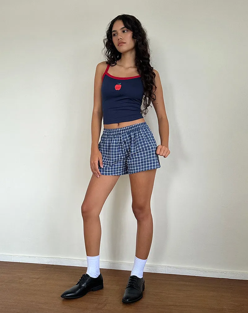 Icah Vest Top in Navy with Red Binding and Apple Motif sold by Motel Rocks product image thumbnail 3