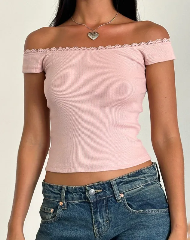 Chacha Top in Rib Lace Pink Lady sold by Motel Rocks