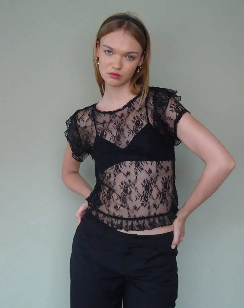 Champel Top in Wild Rose Lace Black sold by Motel Rocks product image thumbnail 3