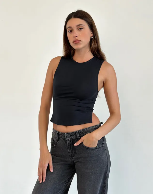 Baruna Tie Back Top in Black sold by Motel Rocks