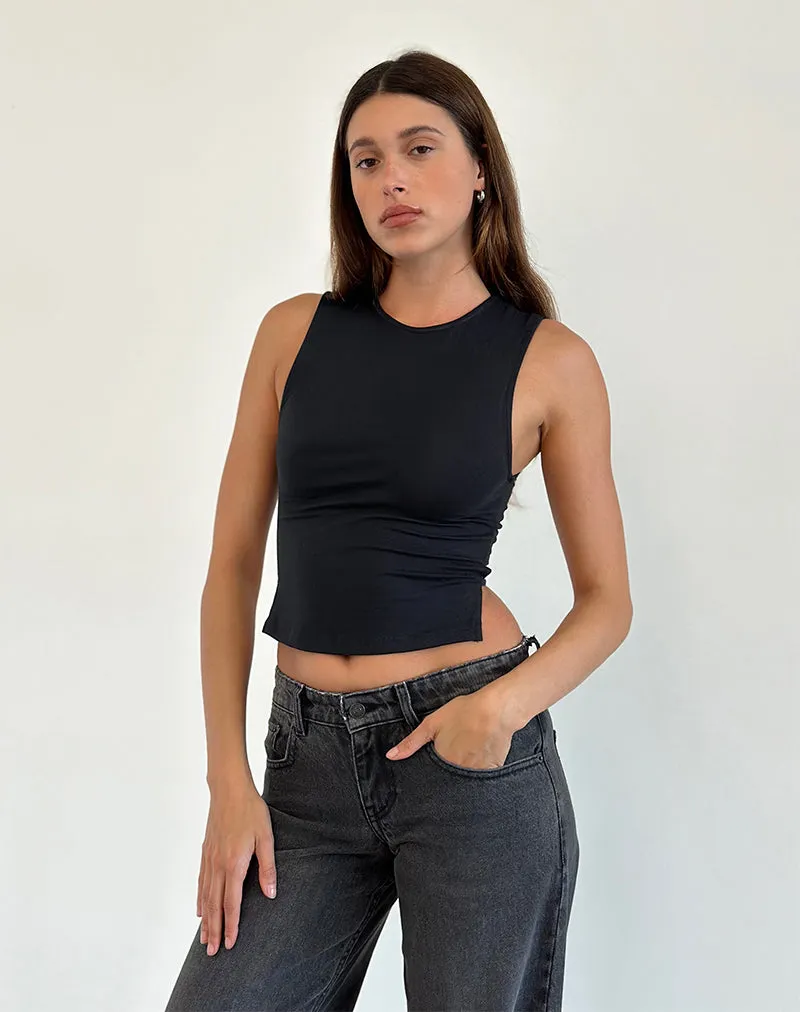 Baruna Tie Back Top in Black sold by Motel Rocks