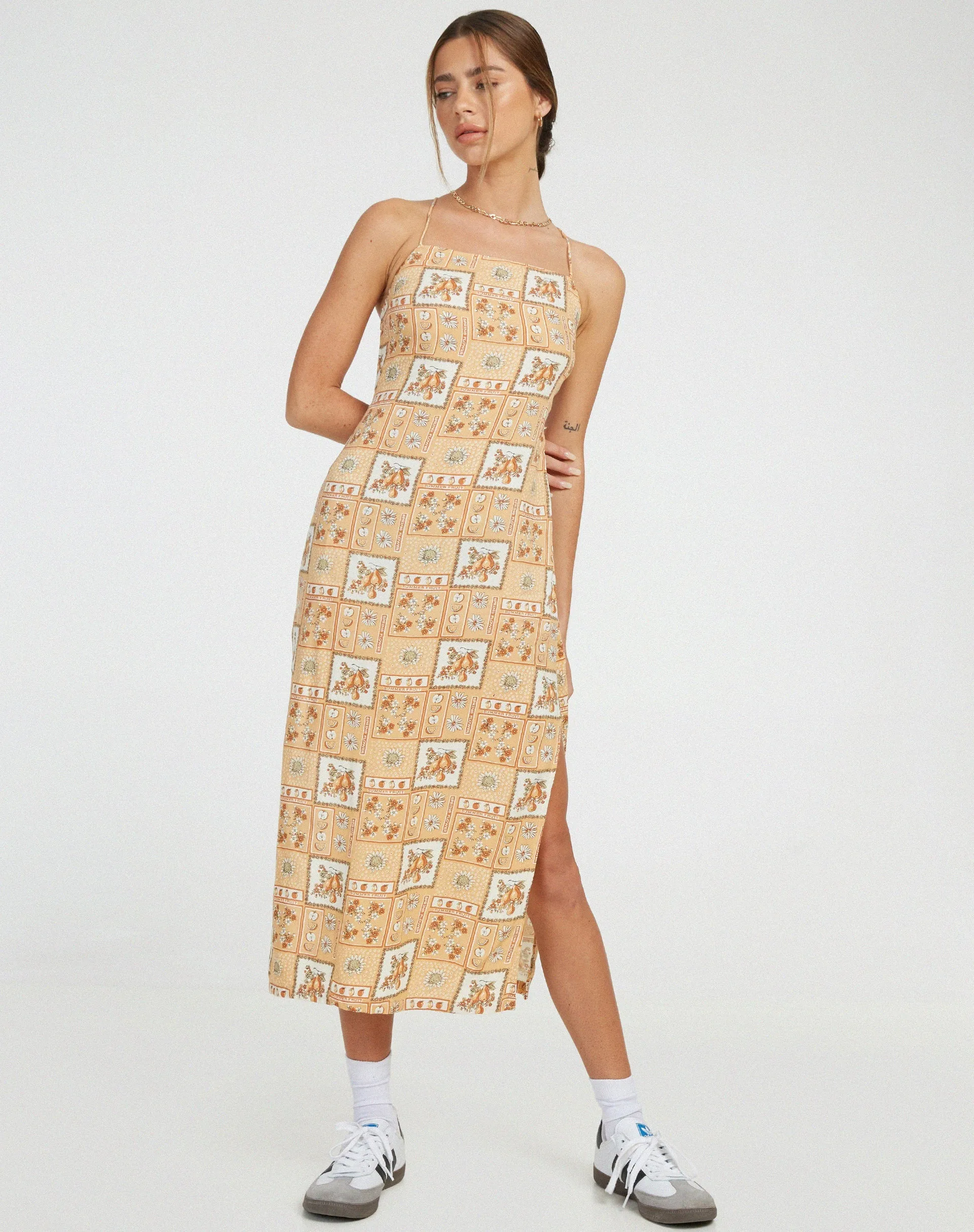Nosita Midi Dress in Picnic Print Brown sold by Motel Rocks product image thumbnail 3