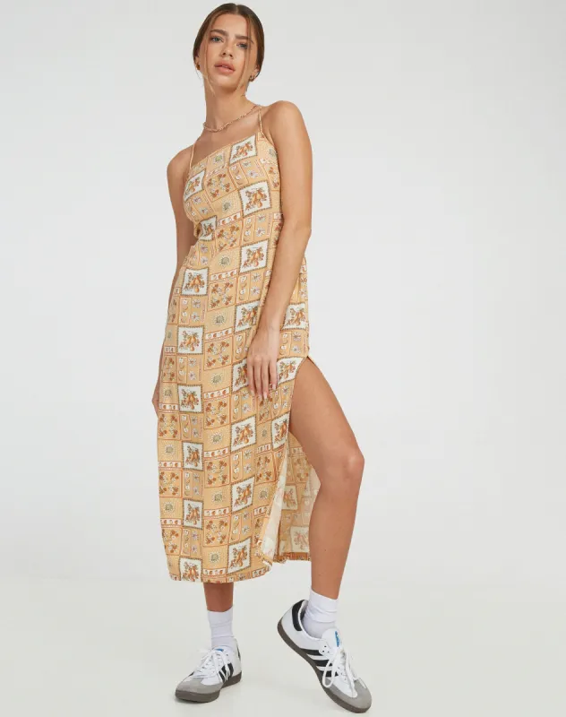 Nosita Midi Dress in Picnic Print Brown sold by Motel Rocks