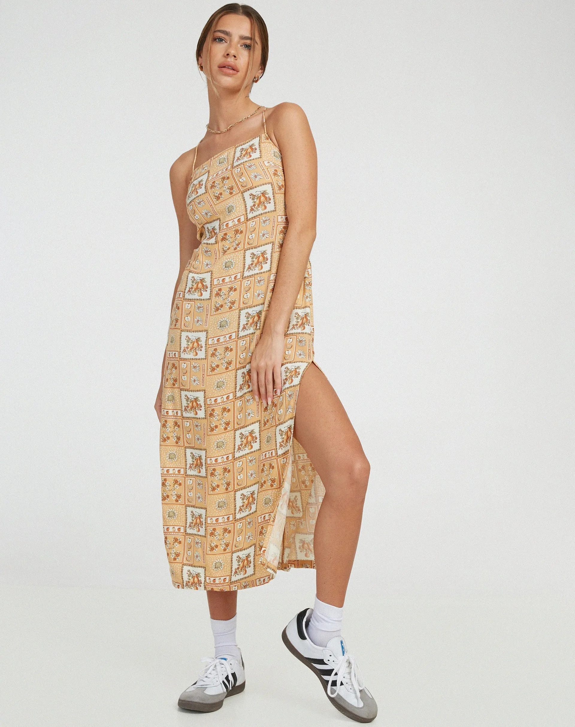 Nosita Midi Dress in Picnic Print Brown sold by Motel Rocks