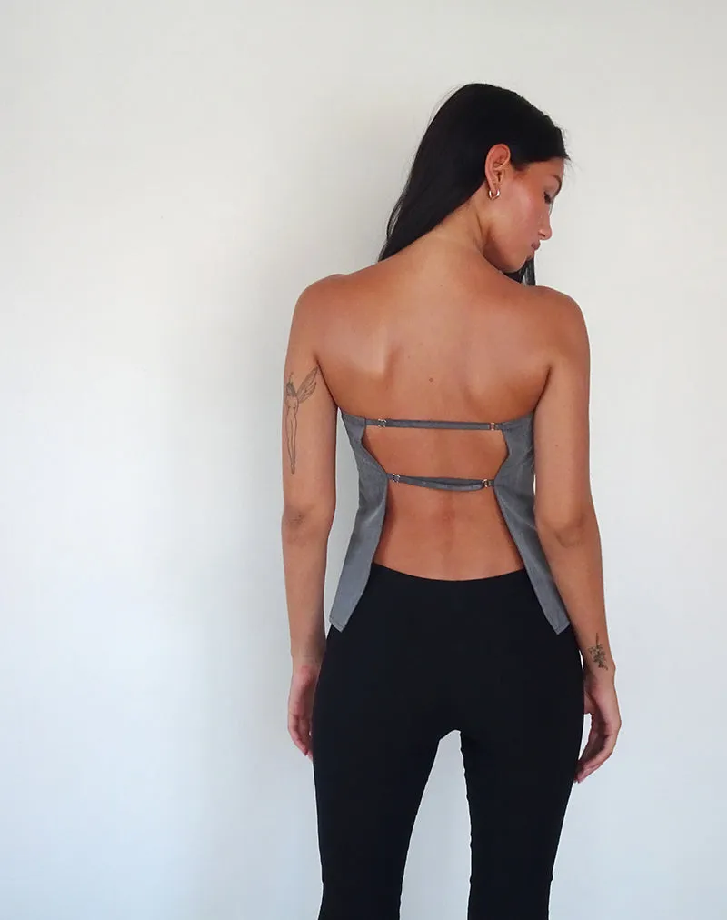 Mairi Longline Bandeau Top in Charcoal Tailoring sold by Motel Rocks product image thumbnail 3