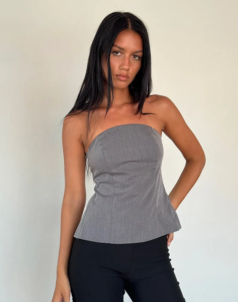 Mairi Longline Bandeau Top in Charcoal Tailoring sold by Motel Rocks