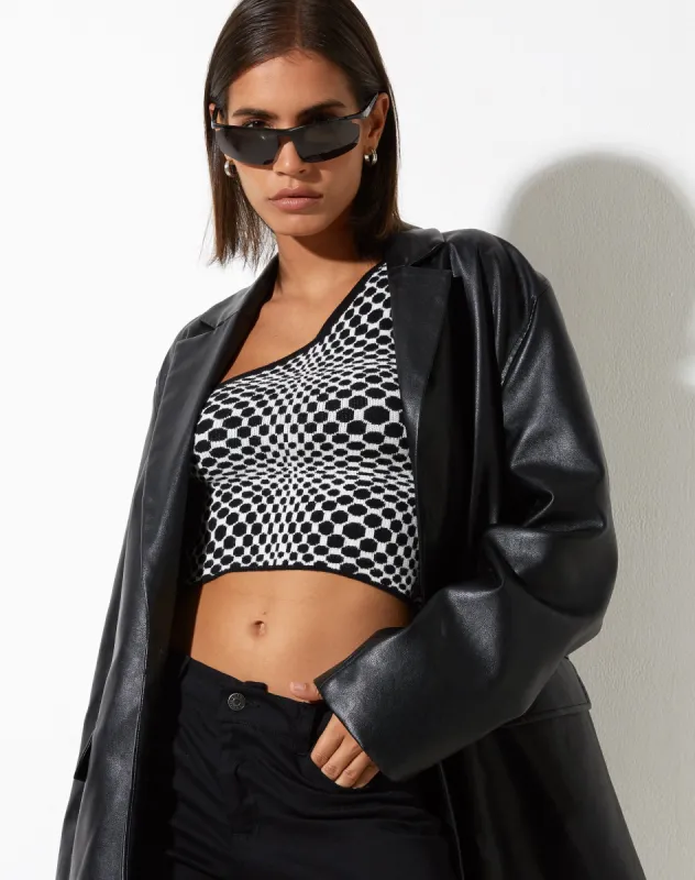 Pipon Crop Top in Optic Monochrome Square Black and White sold by Motel Rocks