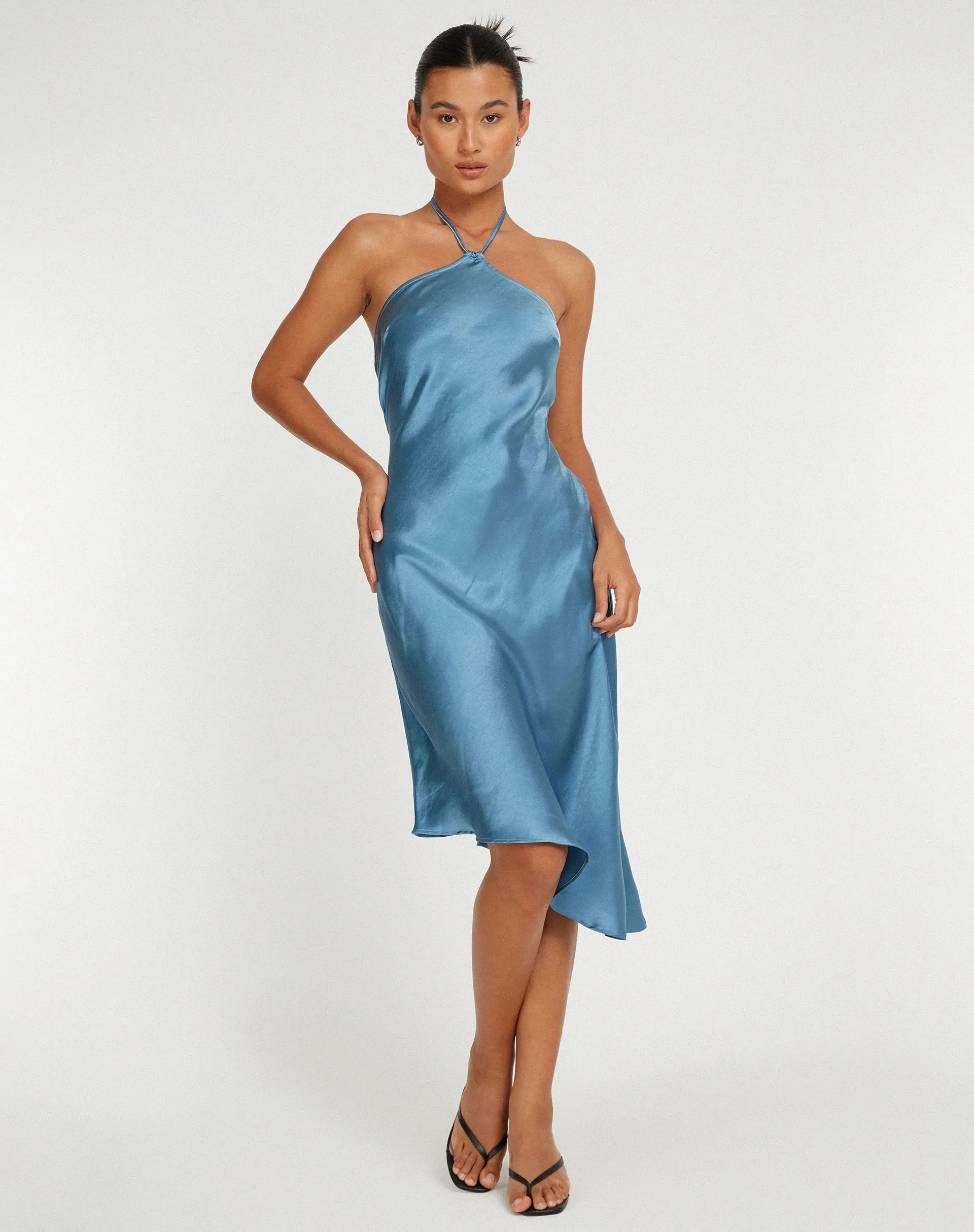 Kimora Midi Dress in Satin Slate sold by Motel Rocks