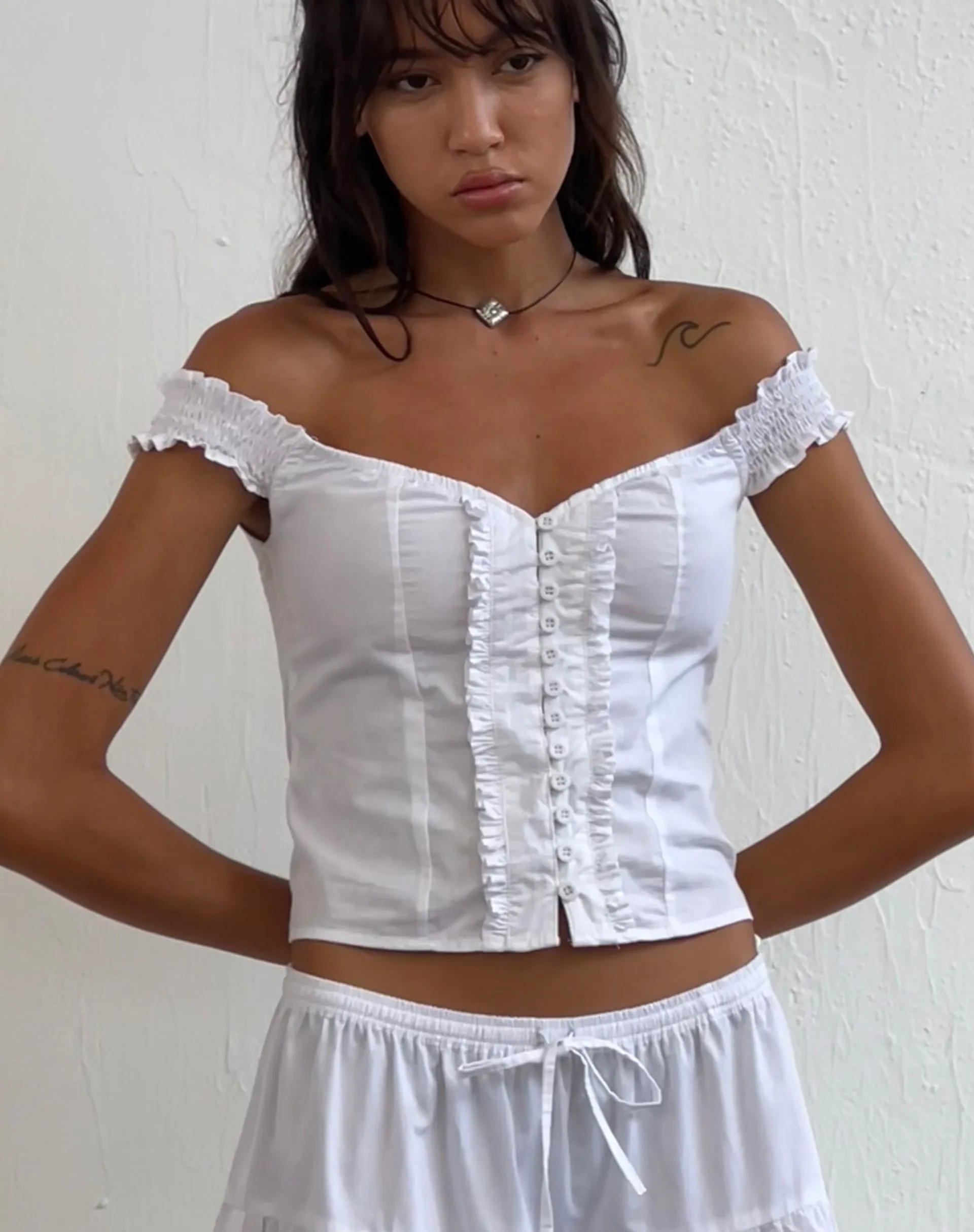 Alderidge Bardot Corset Top in White sold by Motel Rocks product image thumbnail 2