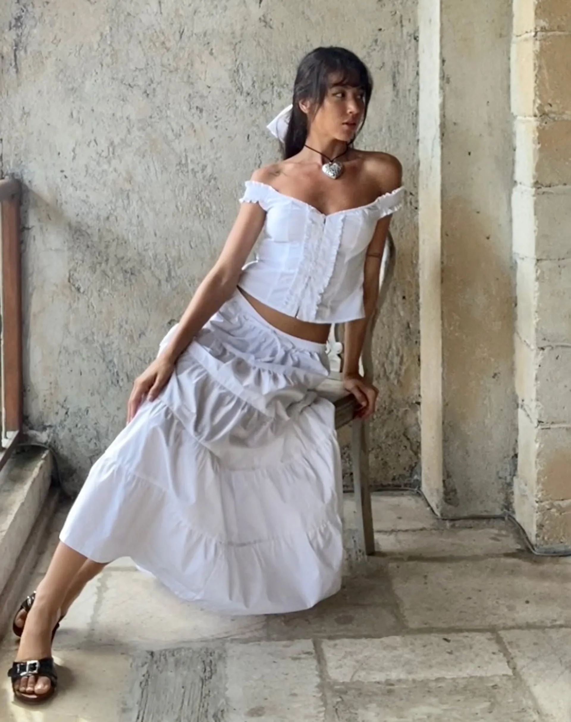 Alderidge Bardot Corset Top in White sold by Motel Rocks