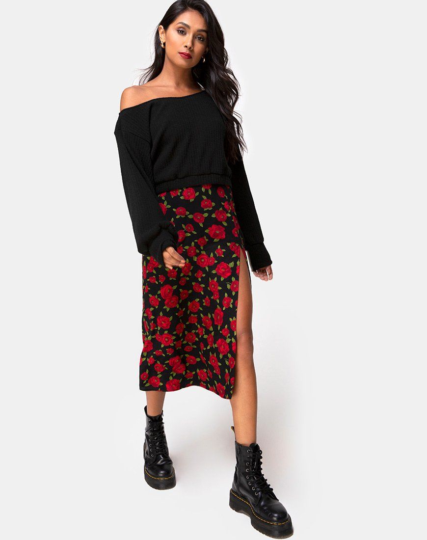 Saika Midi Skirt in Roaming Rose Black sold by Motel Rocks product image thumbnail 2