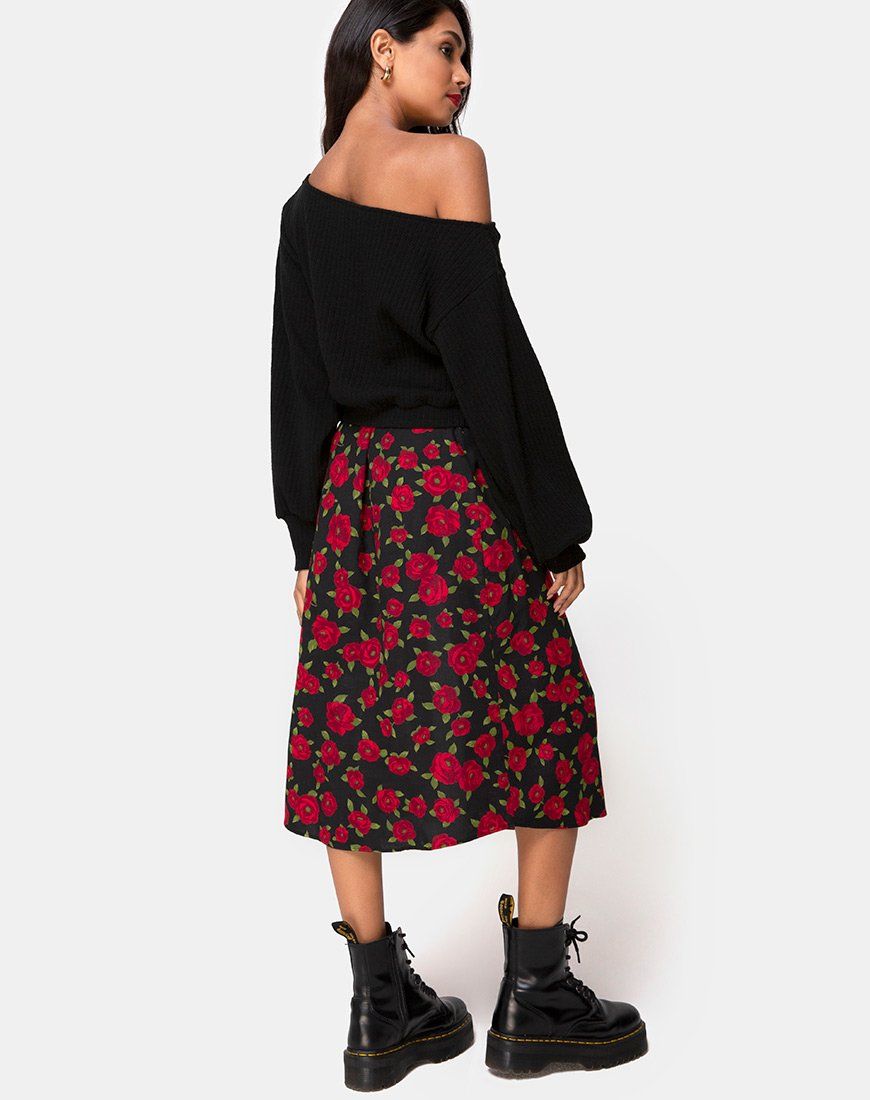 Saika Midi Skirt in Roaming Rose Black sold by Motel Rocks product image thumbnail 5