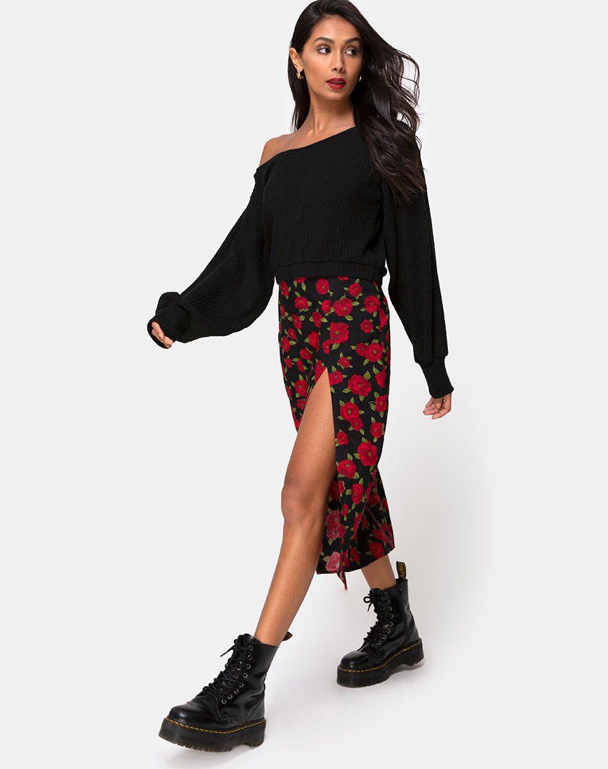 Saika Midi Skirt in Roaming Rose Black sold by Motel Rocks product image thumbnail 4