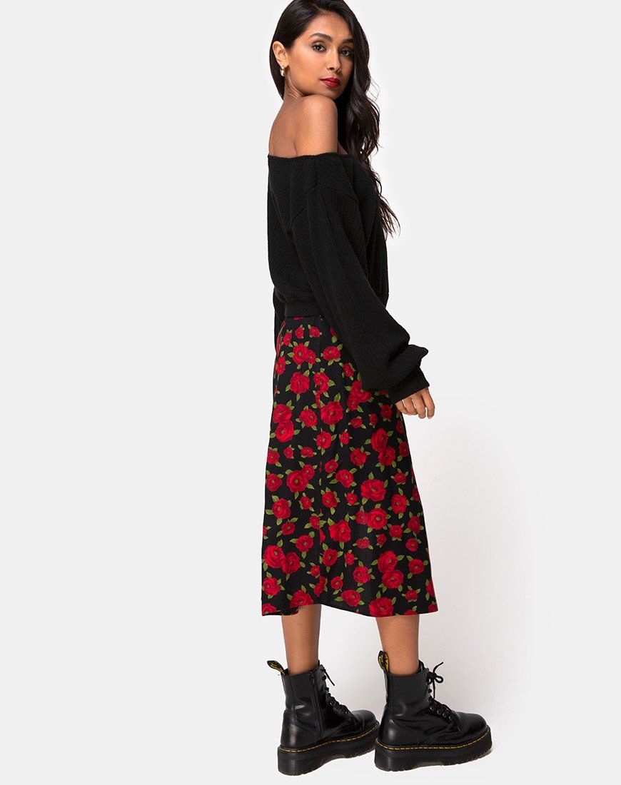 Saika Midi Skirt in Roaming Rose Black sold by Motel Rocks product image thumbnail 3