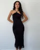 Ribka Halterneck Midi Dress in Orchids Flock Black sold by Motel Rocks
