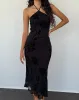 Ribka Halterneck Midi Dress in Orchids Flock Black sold by Motel Rocks