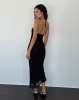 Ribka Halterneck Midi Dress in Orchids Flock Black sold by Motel Rocks