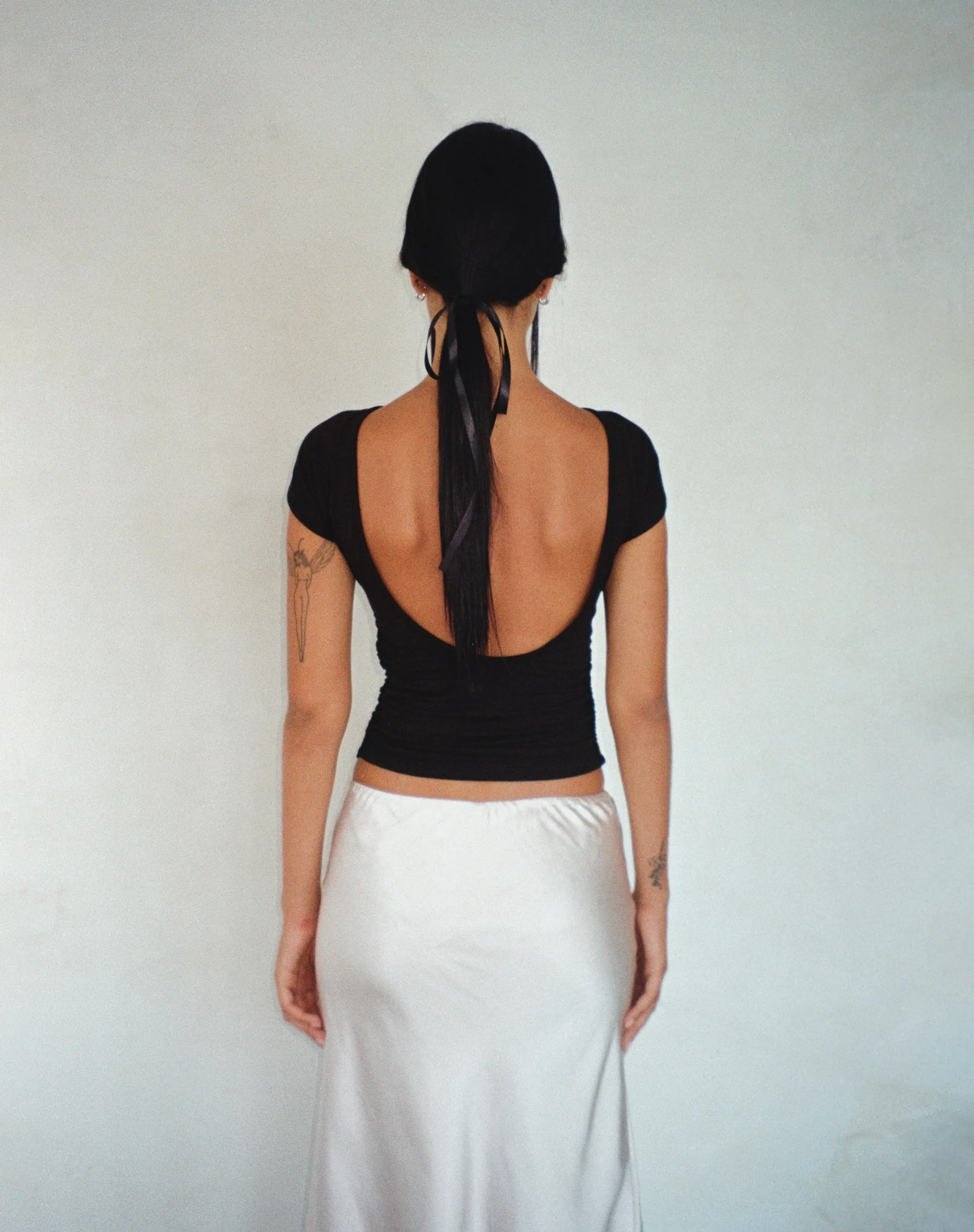 Xareni Ruched Backless Top in Black sold by Motel Rocks