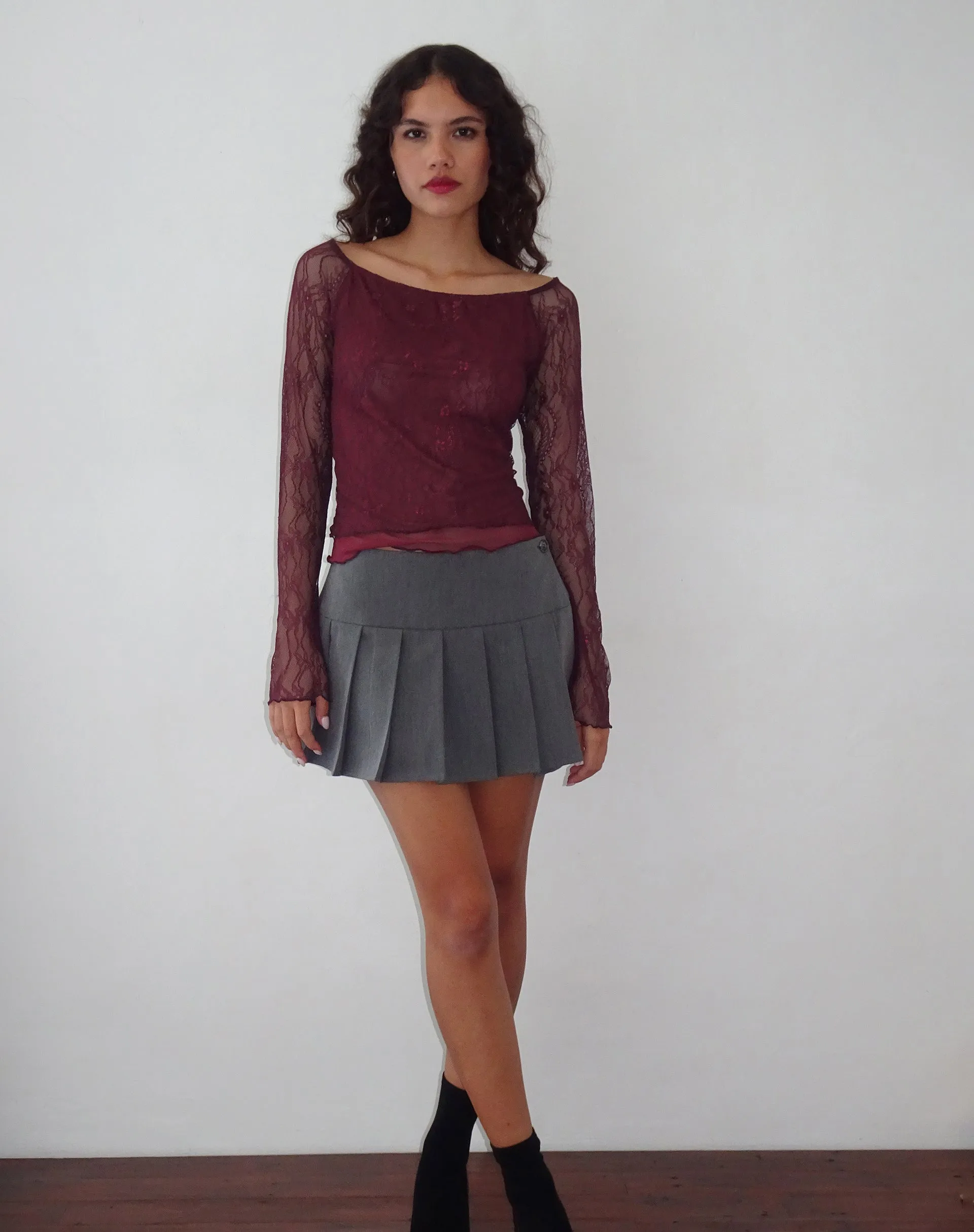 Rory Long Sleeve Top in Lace Burgundy sold by Motel Rocks product image thumbnail 4