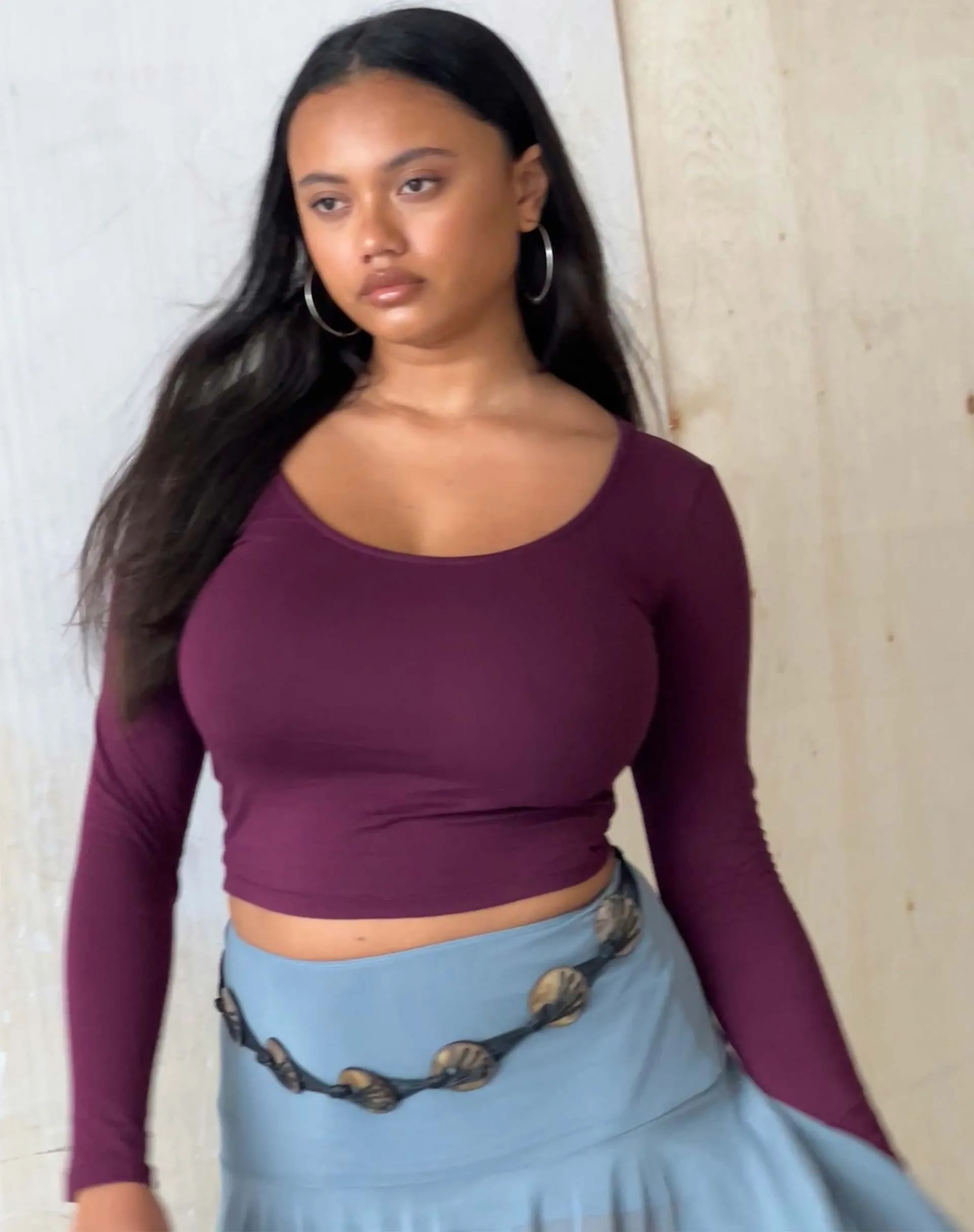 Bonlo Long Sleeve Top in Fig sold by Motel Rocks product image thumbnail 2