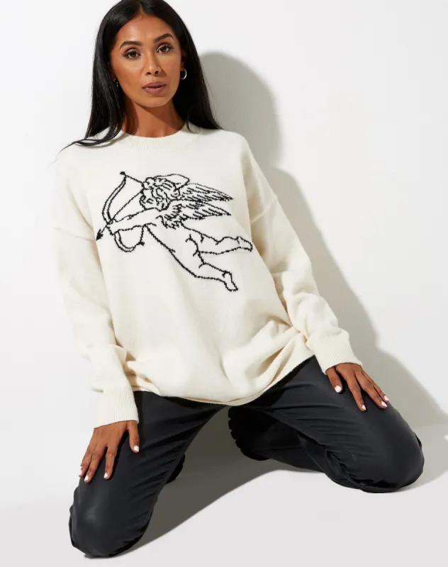 Lulees Jumper in Knit Ivory Cherub Black sold by Motel Rocks