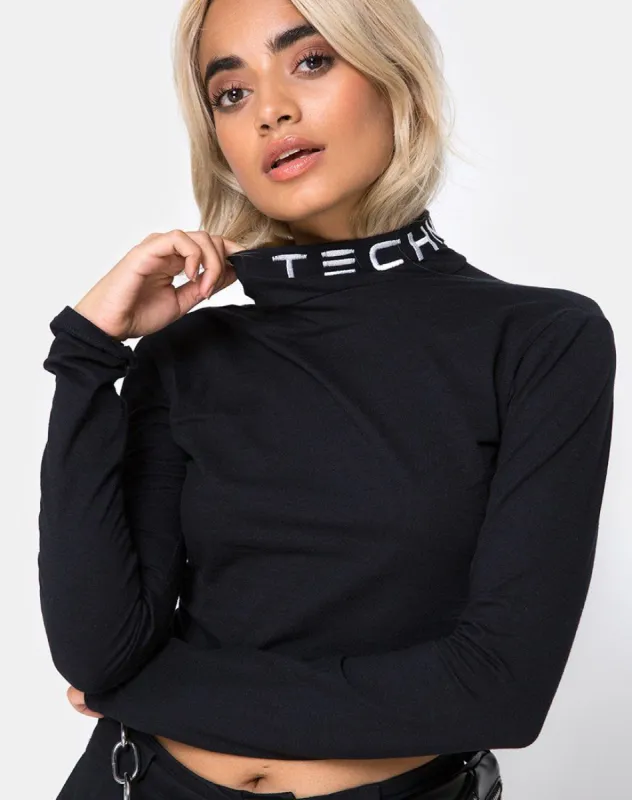 Rhala Crop Top in Tokyo Techno Black Embro sold by Motel Rocks