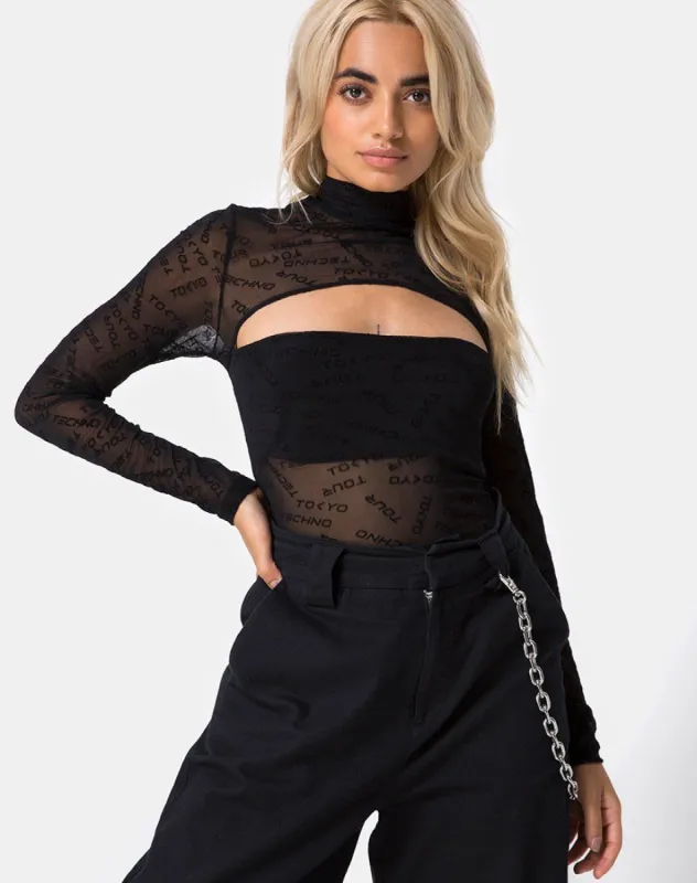 Xhesi Cutout Bodice in Tokyo Techno Black Net sold by Motel Rocks