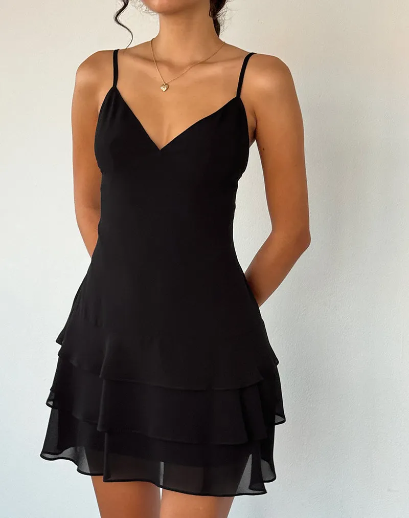 Riasi Ruffle Mini Dress in Chiffon Black sold by Motel Rocks product image thumbnail 3