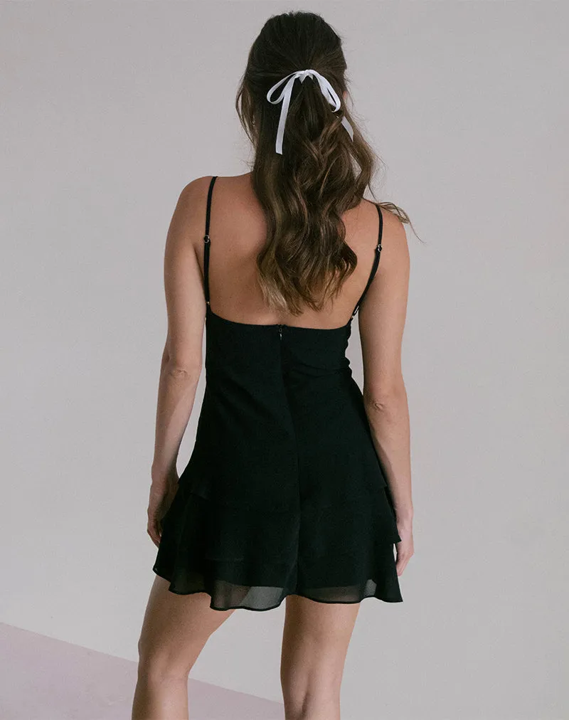 Riasi Ruffle Mini Dress in Chiffon Black sold by Motel Rocks product image thumbnail 2