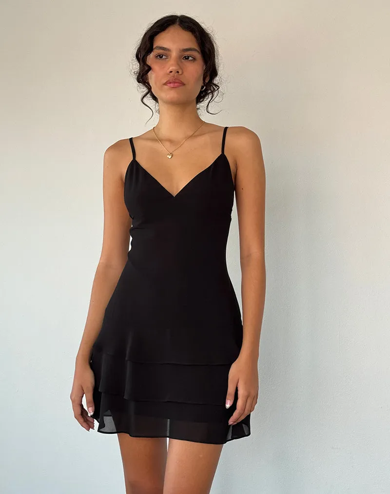 Riasi Ruffle Mini Dress in Chiffon Black sold by Motel Rocks product image thumbnail 4