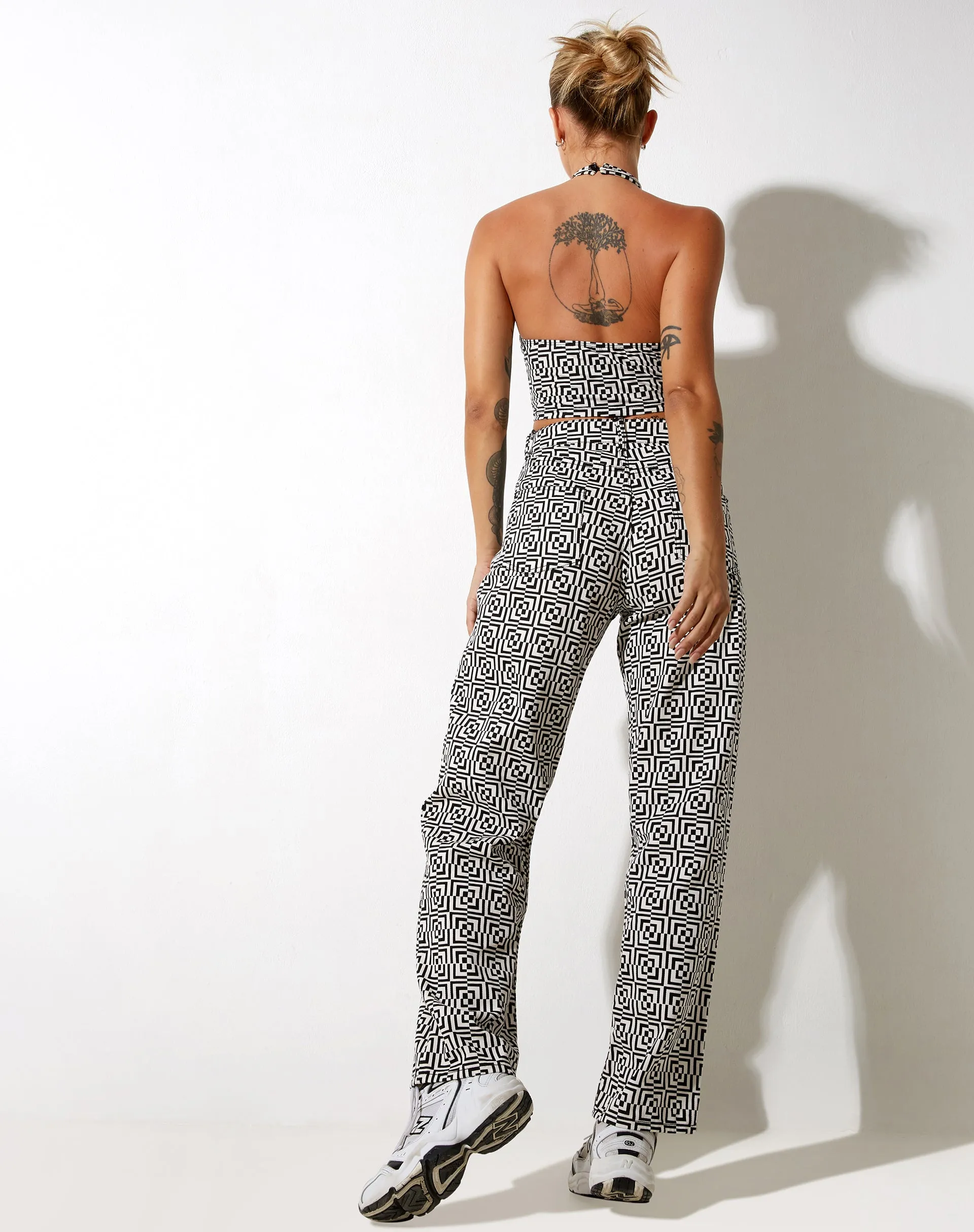 Reis Crop Top in Optic Square Black and White sold by Motel Rocks product image thumbnail 5