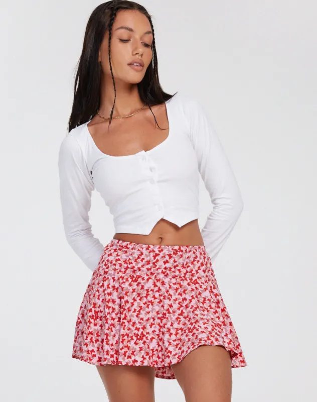 Rara Mini Skirt in Ditsy Butterfly Peach and Red sold by Motel Rocks