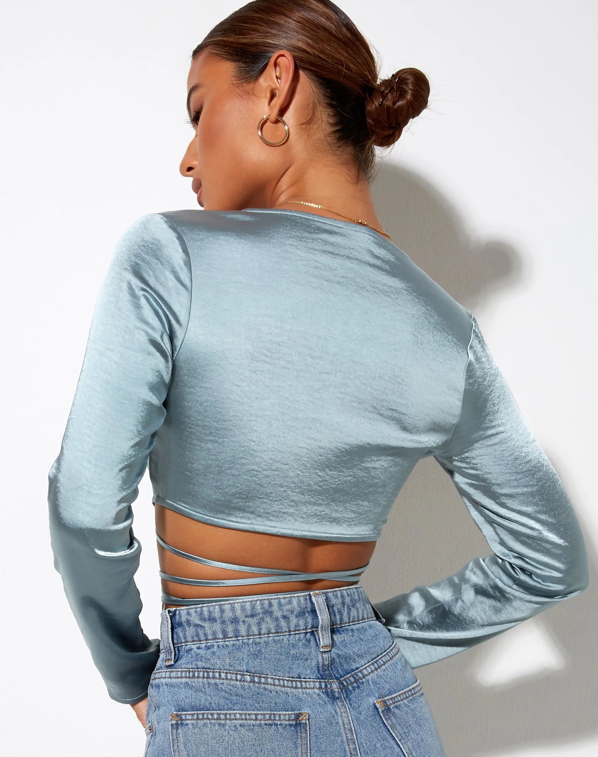 Liva Top in Satin Light Blue sold by Motel Rocks product image thumbnail 2