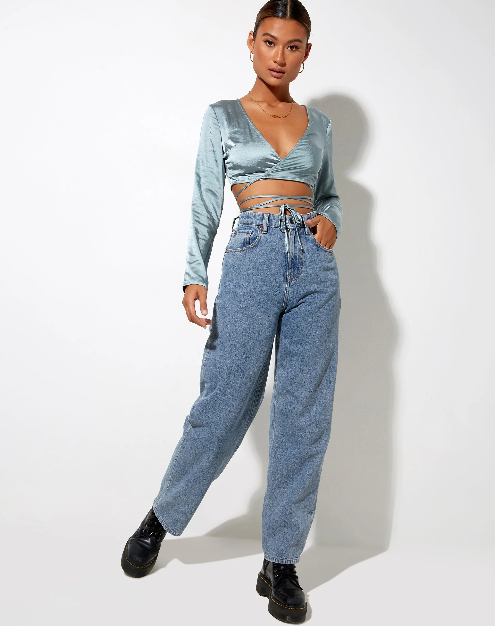Liva Top in Satin Light Blue sold by Motel Rocks product image thumbnail 3