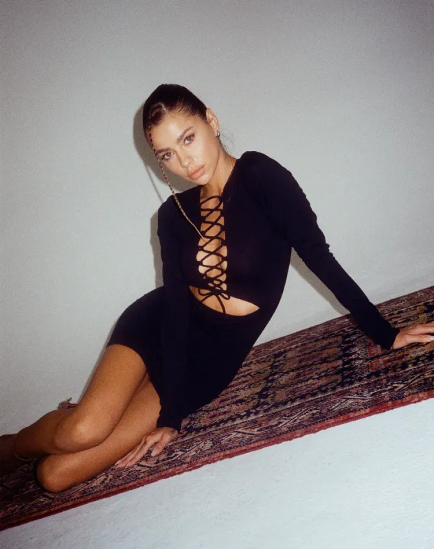 Modita Mini Dress in Lycra Black sold by Motel Rocks