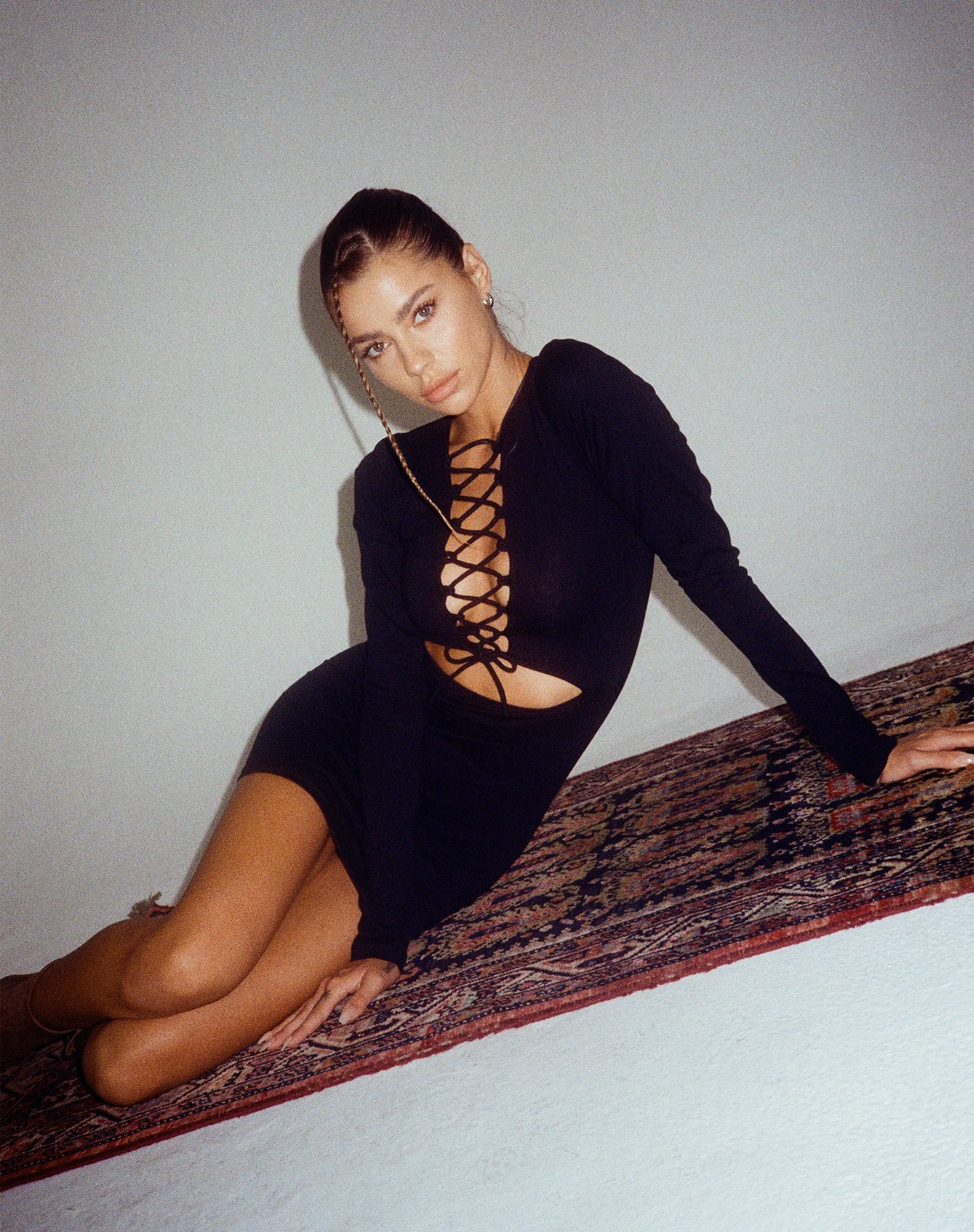 Modita Mini Dress in Lycra Black sold by Motel Rocks