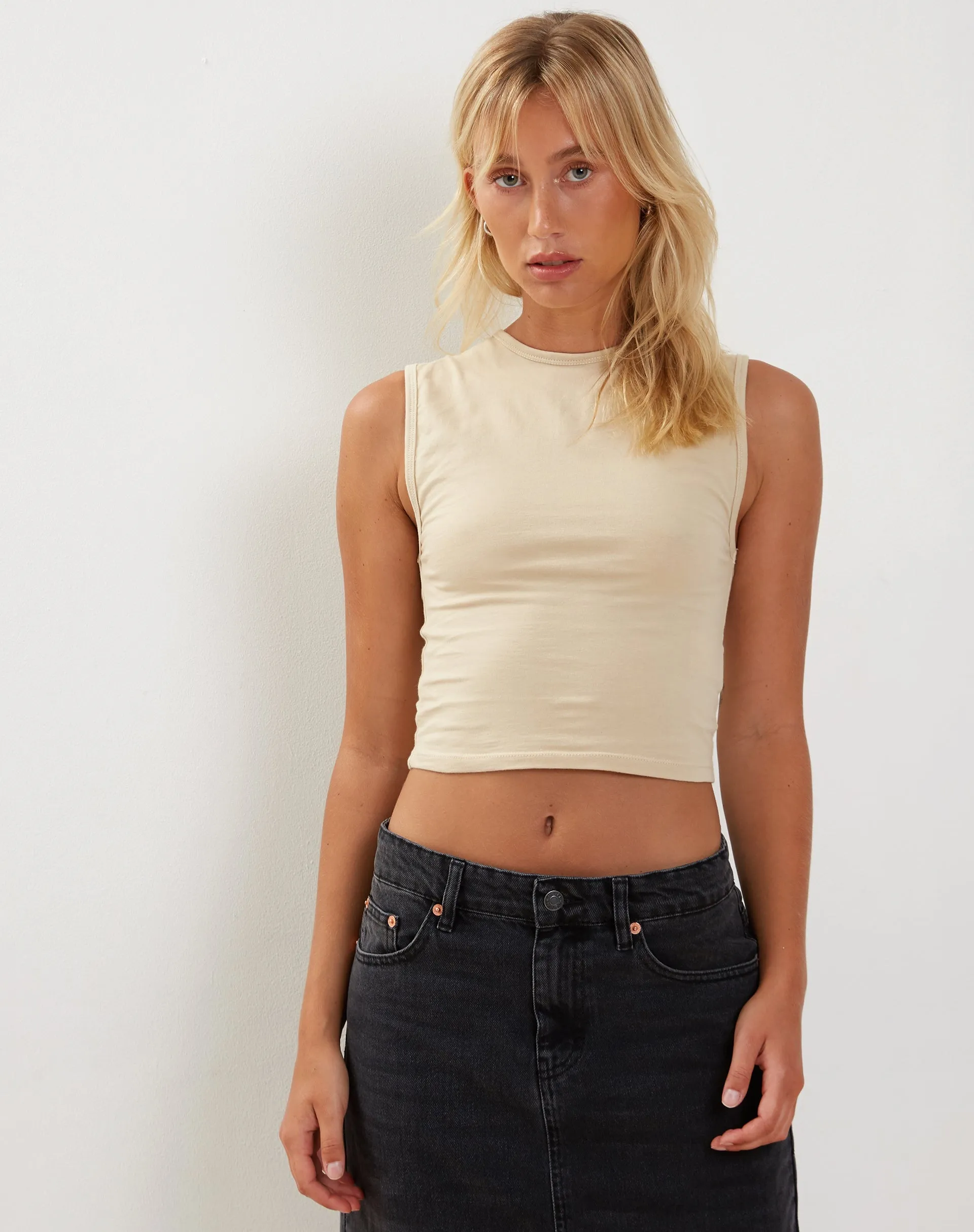 Monlo Vest Top in Coconut Milk sold by Motel Rocks